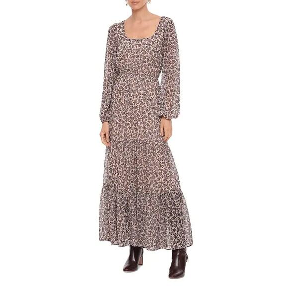 Bagatelle Scoop Neck Long Sleeve Tiered Floral Maxi Dress Pauline Watercolor 2 - Picture 1 of 5